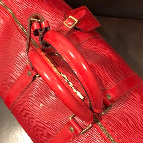Vintage LOUIS VUITTON Red Epi Leather Keepall LV50 Boston Travel Shoulder Bag - Picture 10 of 17